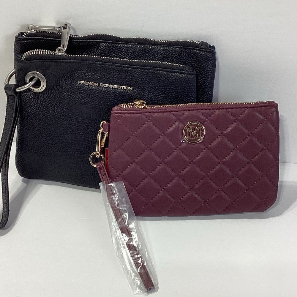 3 Clutch Purse Lot Badgley Mischka Burgundy Wristlet French Connection Pouches